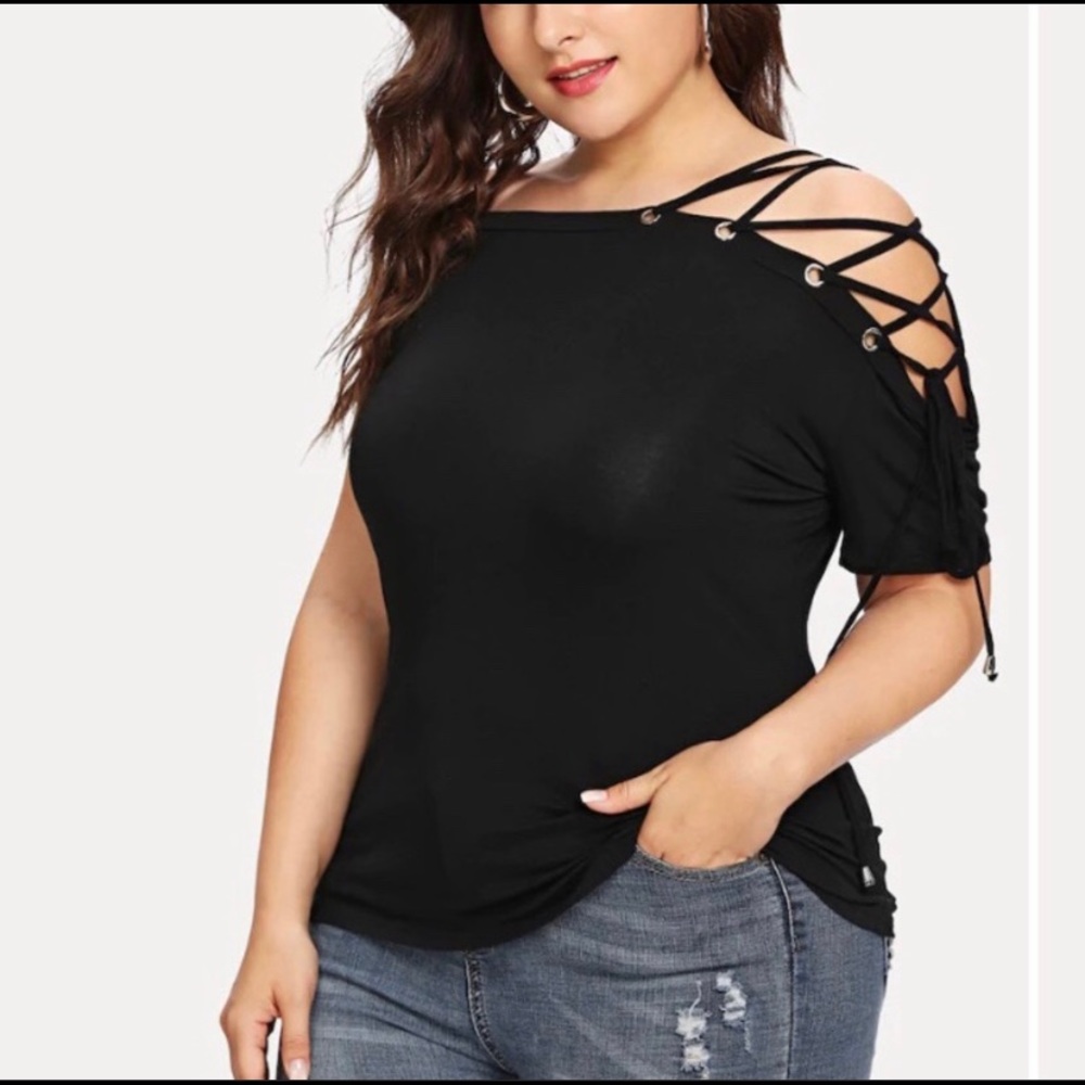 Plus lace up solid tee